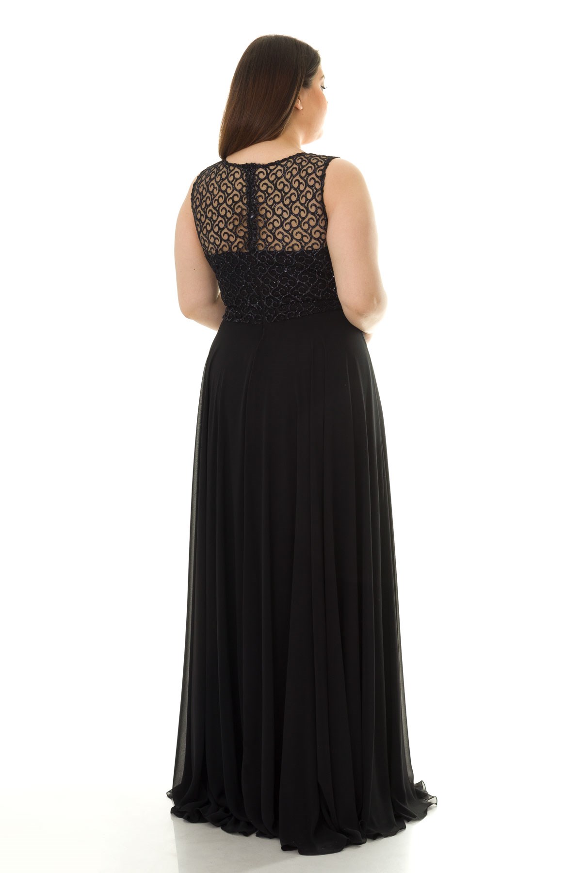 18108-B BB Simli Desenli Uzun Abiye