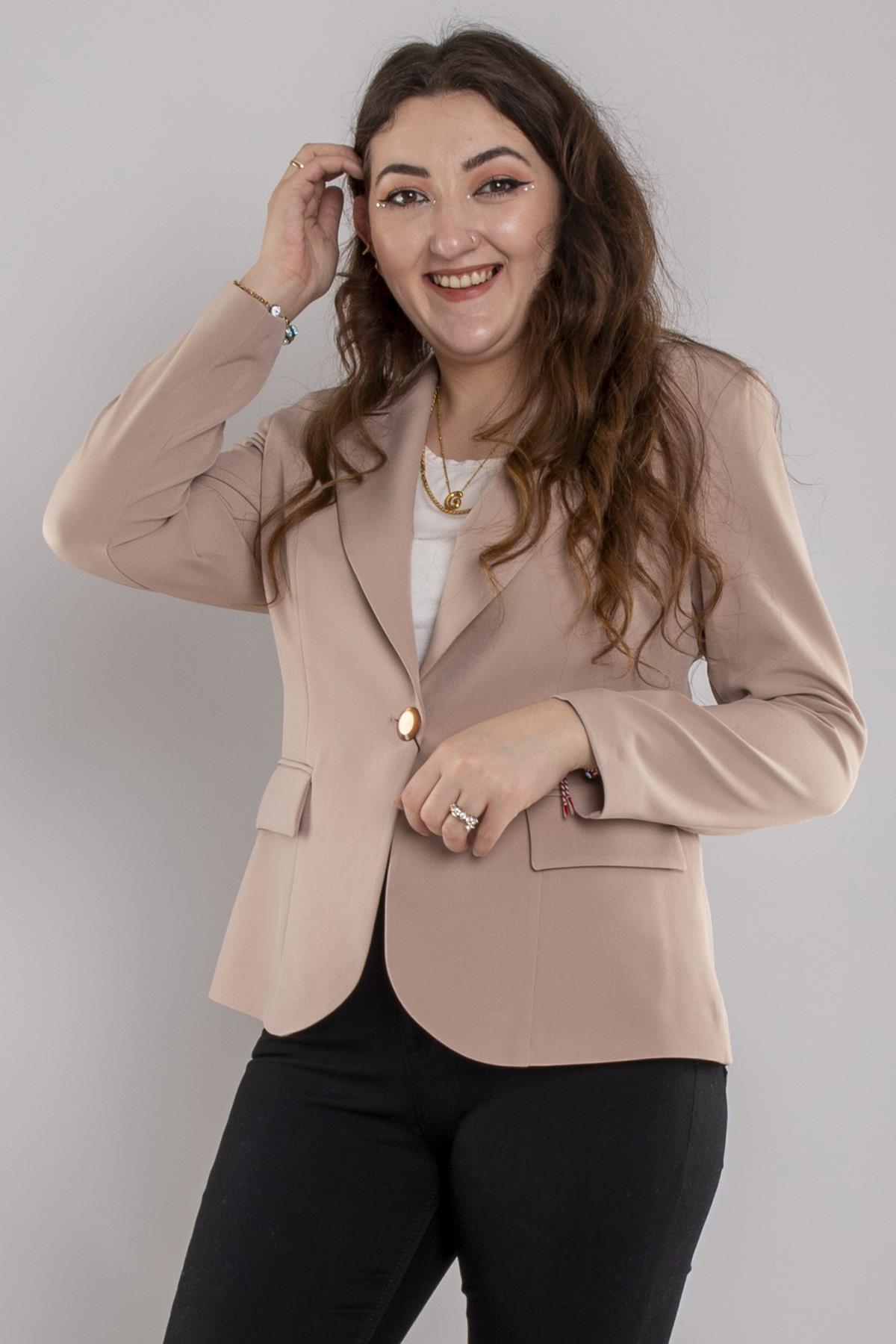 184 Büyük Beden Tek Düğme Viscon Ceket