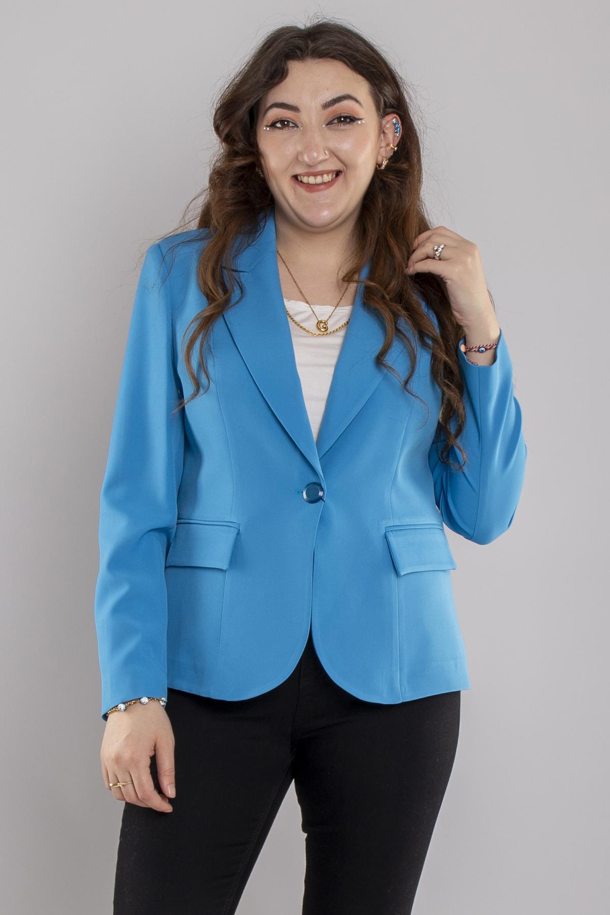 184 Büyük Beden Tek Düğme Viscon Ceket