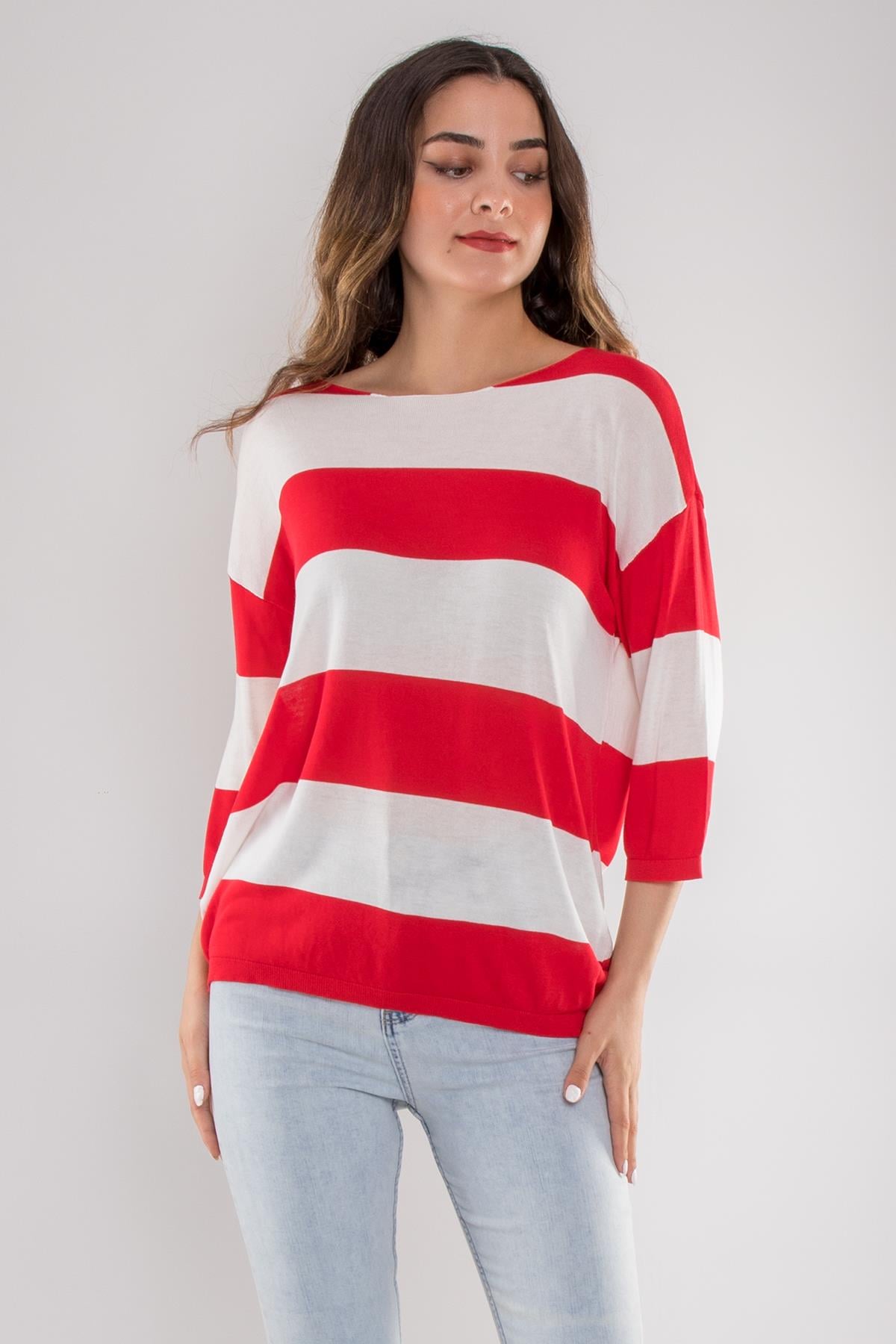 184 Kalın Çizgili Basic Triko Bluz