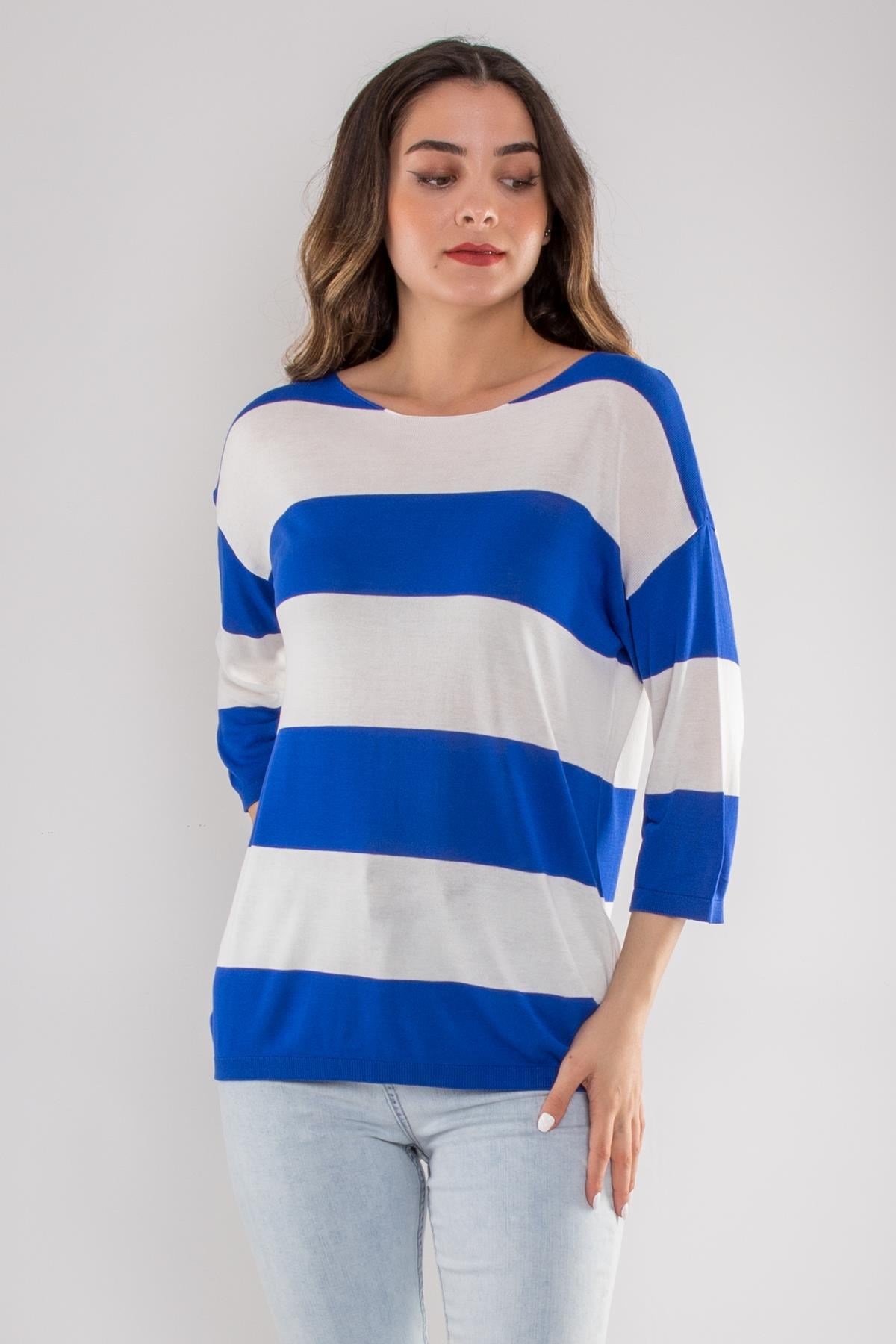 184 Kalın Çizgili Basic Triko Bluz