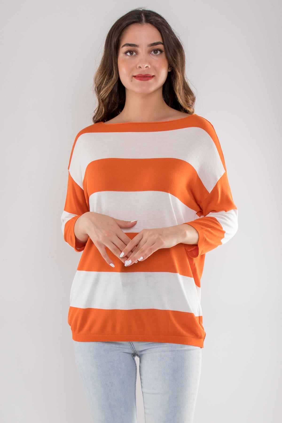 184 Kalın Çizgili Basic Triko Bluz