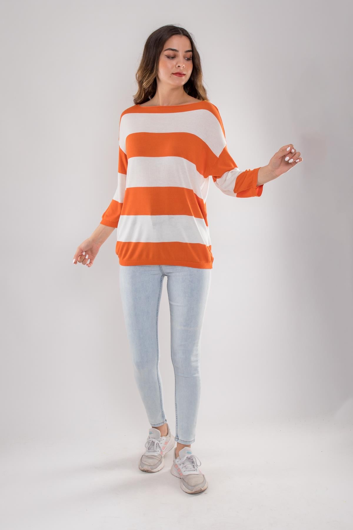 184 Kalın Çizgili Basic Triko Bluz