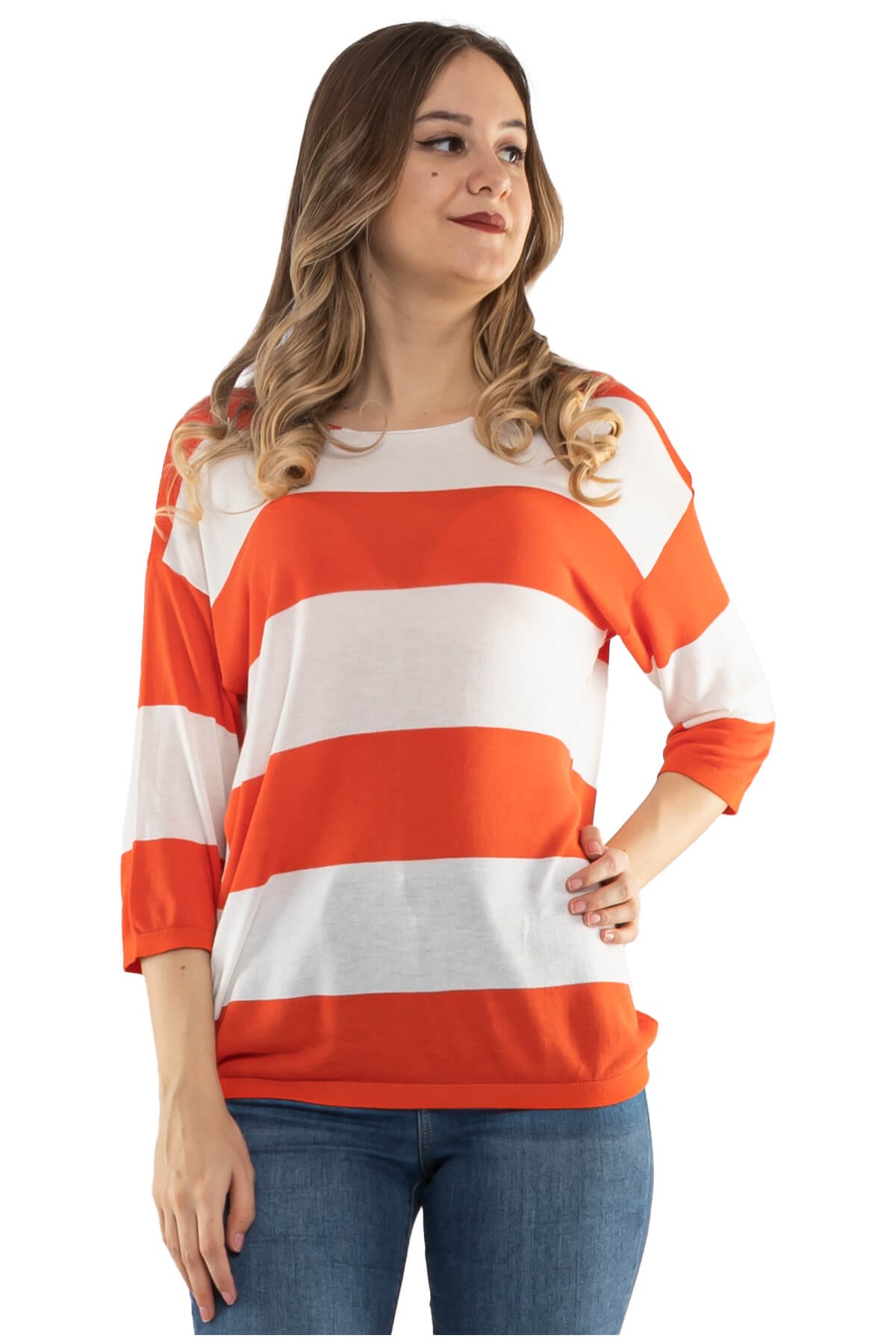 184 KB Kalın Çizgili Basic Triko Bluz