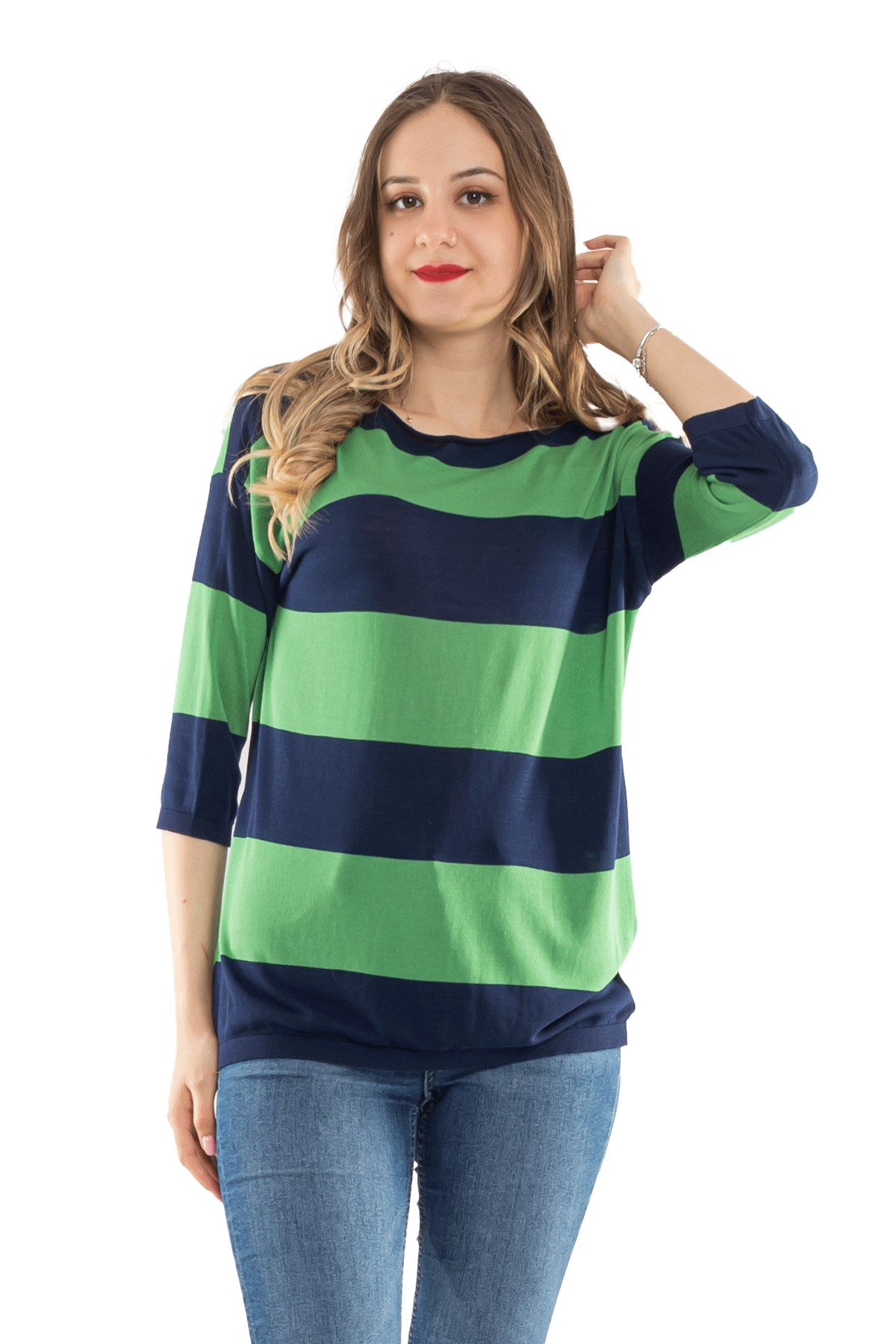 184 KB Kalın Çizgili Basic Triko Bluz