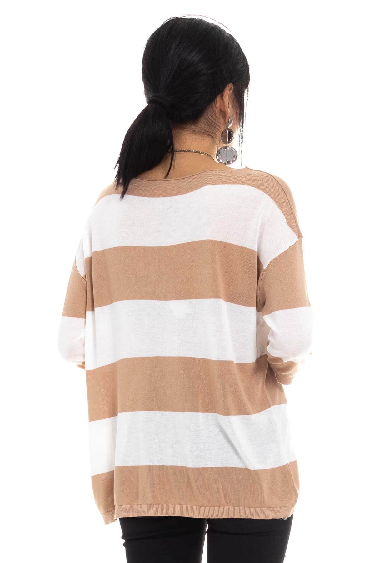 184 KB Kalın Çizgili Basic Triko Bluz