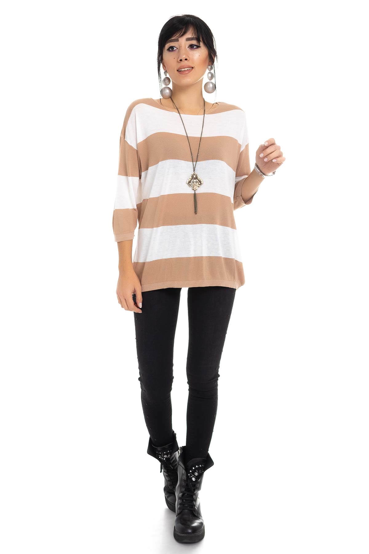 184 KB Kalın Çizgili Basic Triko Bluz