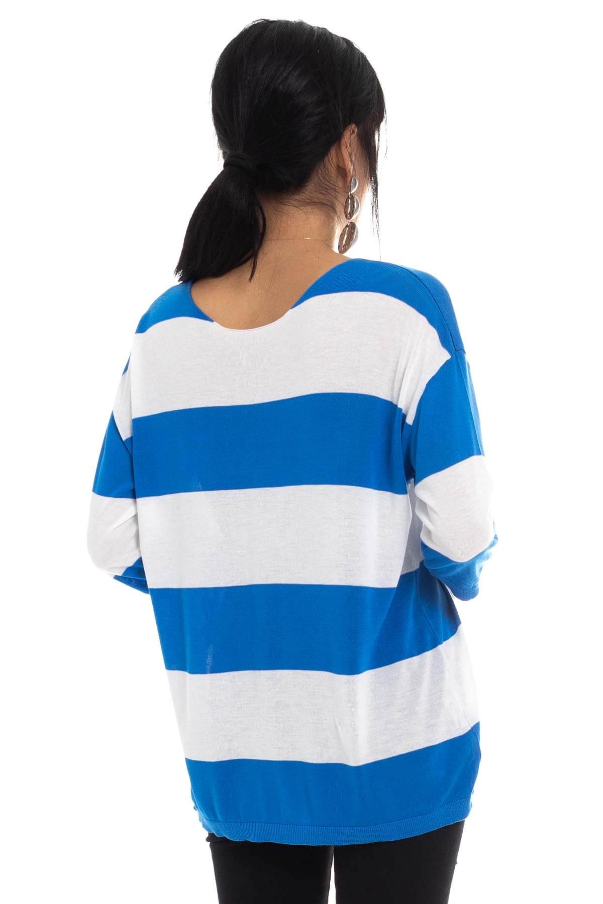 184 KB Kalın Çizgili Basic Triko Bluz