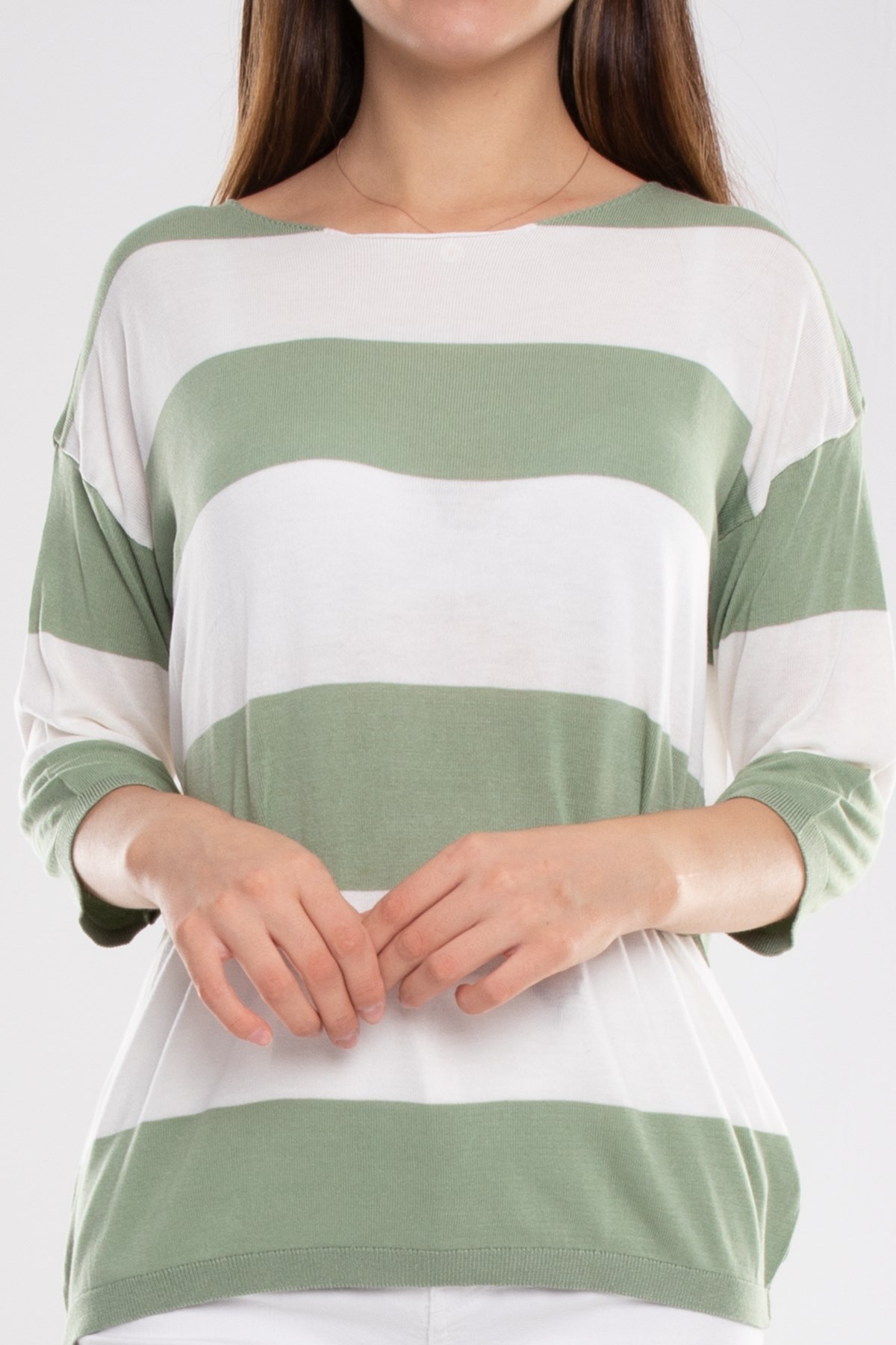 184 KB Kalın Çizgili Basic Triko Bluz