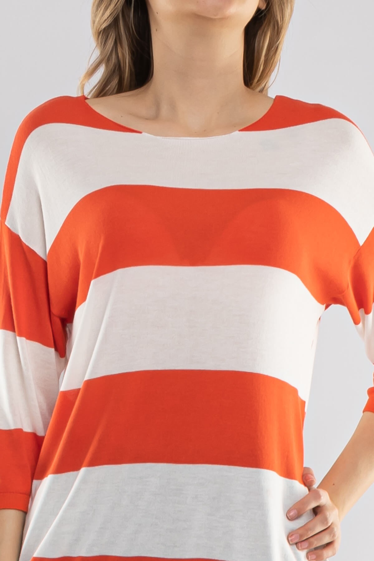 184 KB Kalın Çizgili Basic Triko Bluz