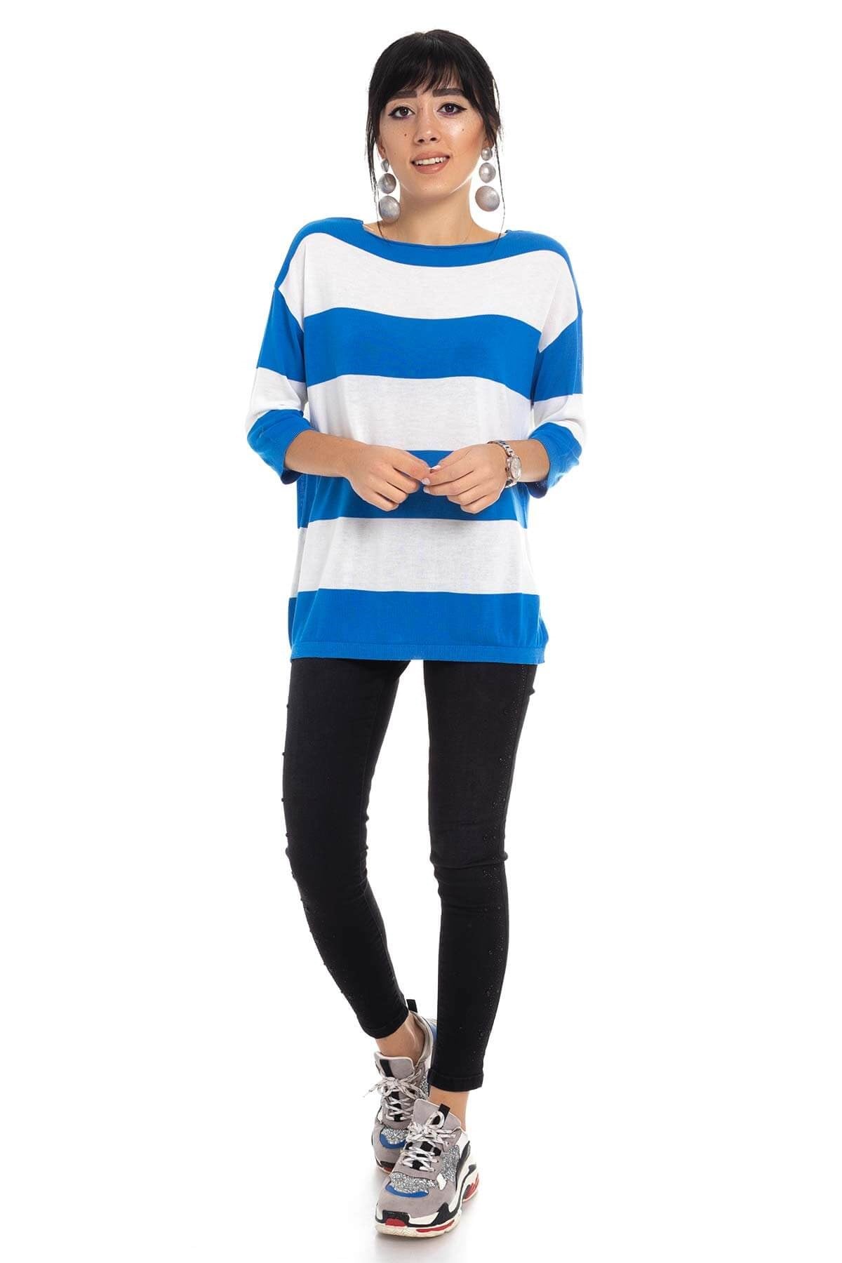 184 KB Kalın Çizgili Basic Triko Bluz