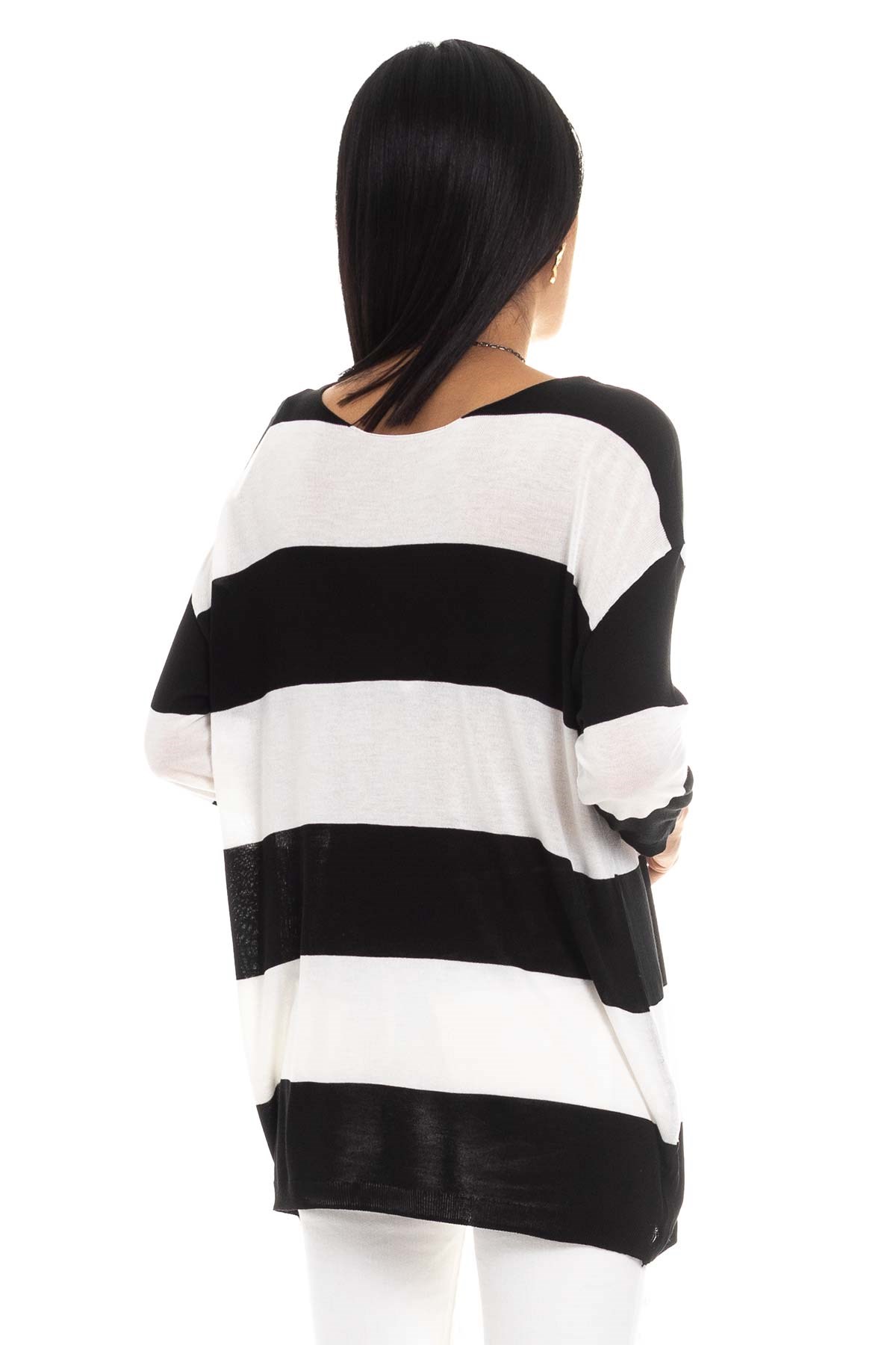 184 KB Kalın Çizgili Basic Triko Bluz