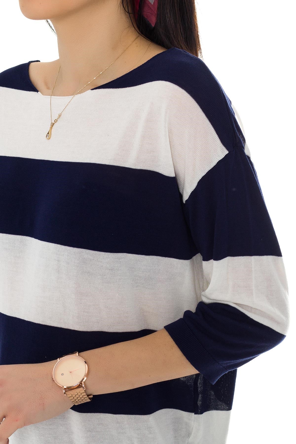 184 KB Kalın Çizgili Basic Triko Bluz