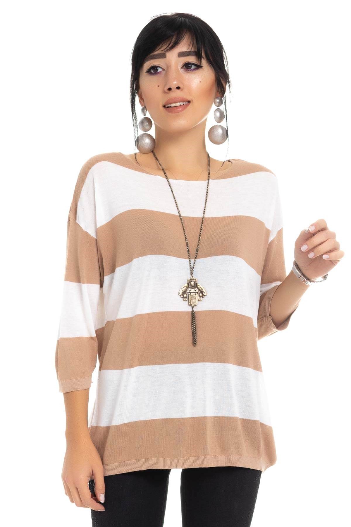 184 KB Kalın Çizgili Basic Triko Bluz