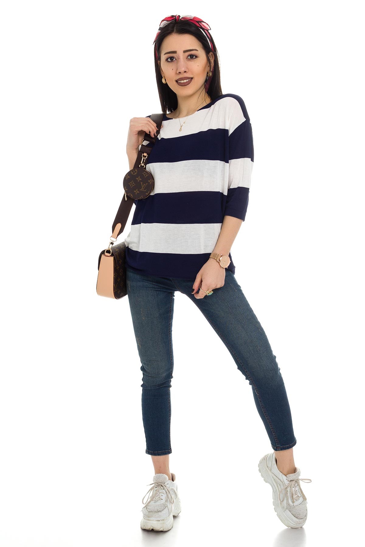 184 KB Kalın Çizgili Basic Triko Bluz