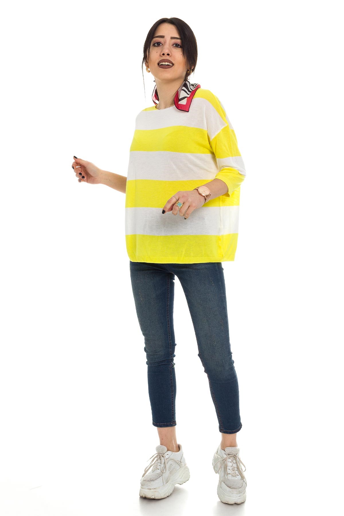 184 KB Kalın Çizgili Basic Triko Bluz