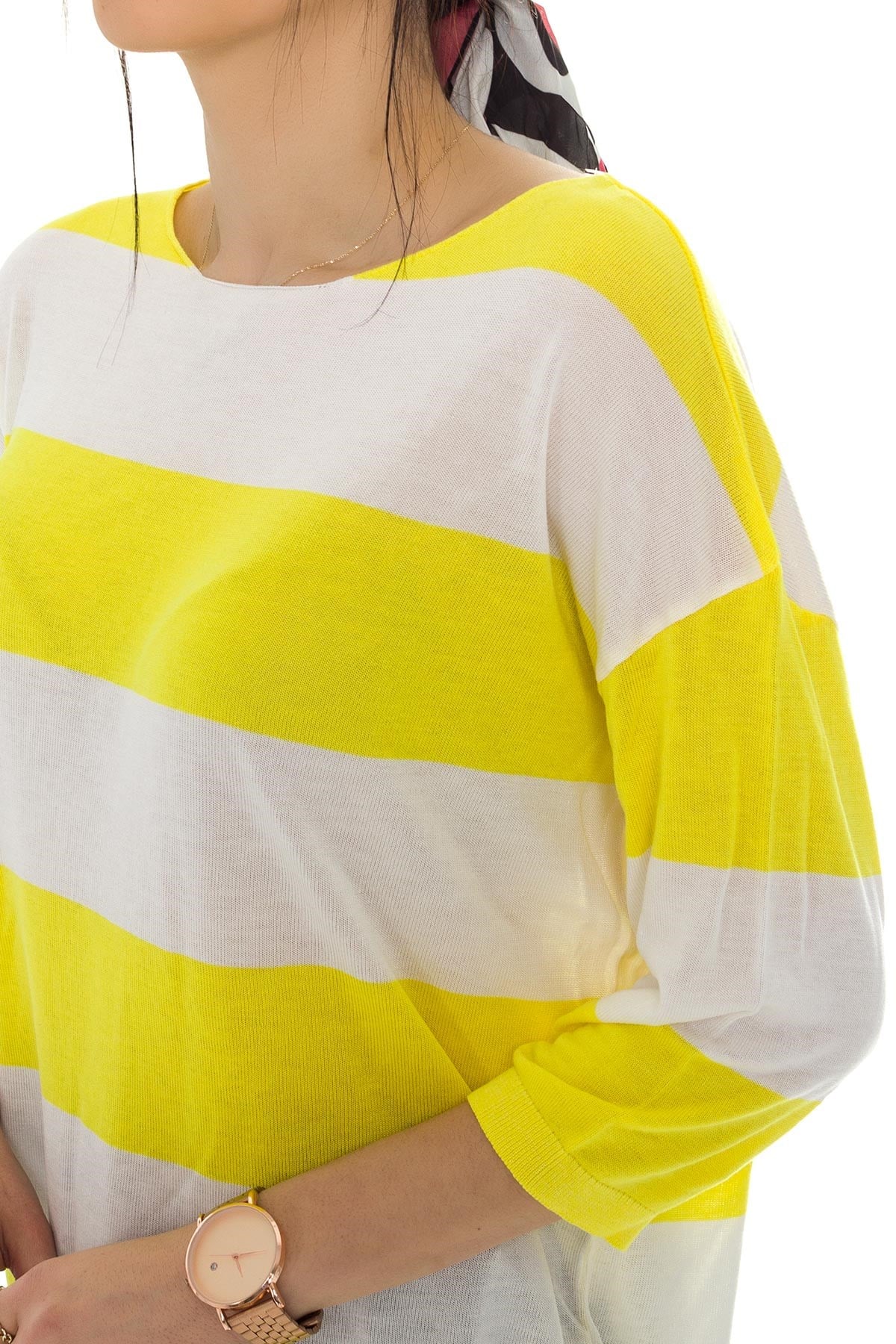 184 KB Kalın Çizgili Basic Triko Bluz