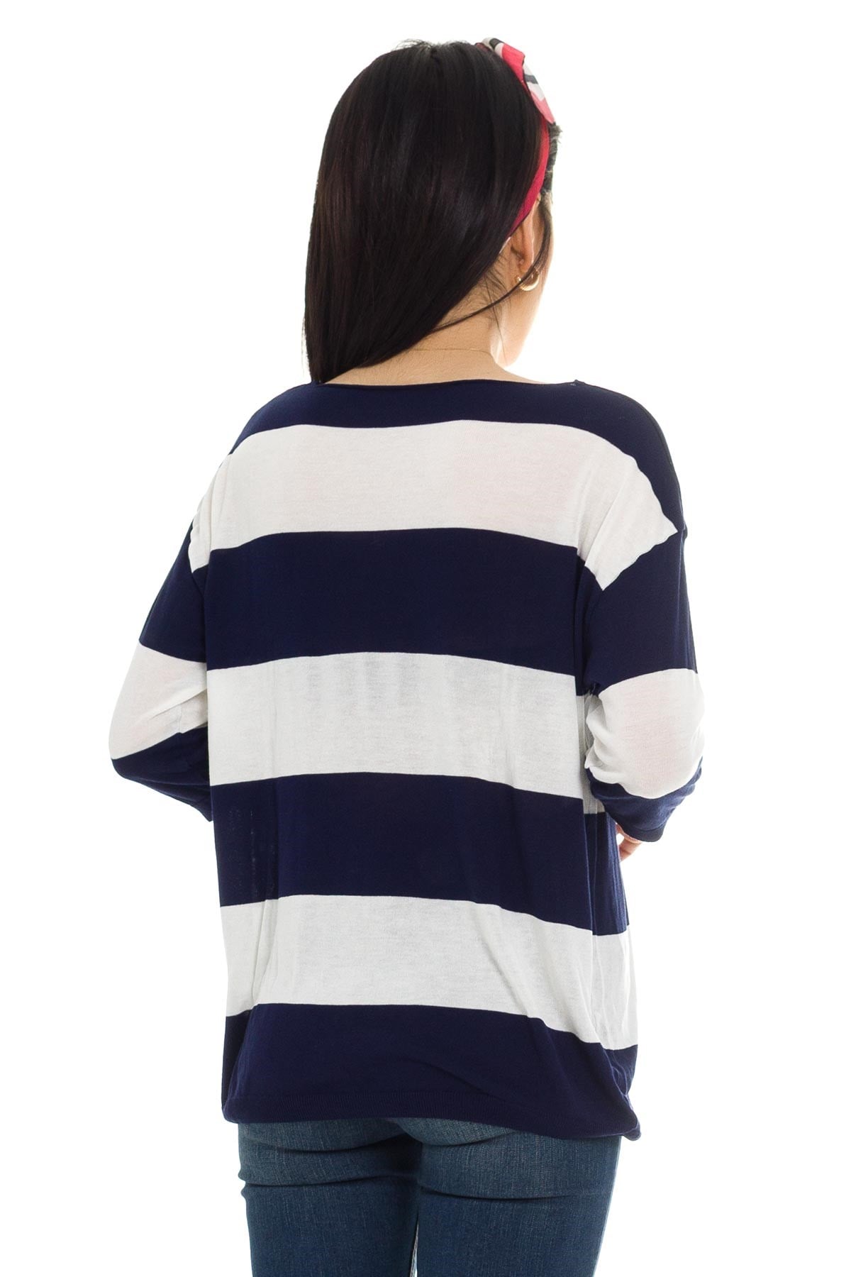 184 KB Kalın Çizgili Basic Triko Bluz