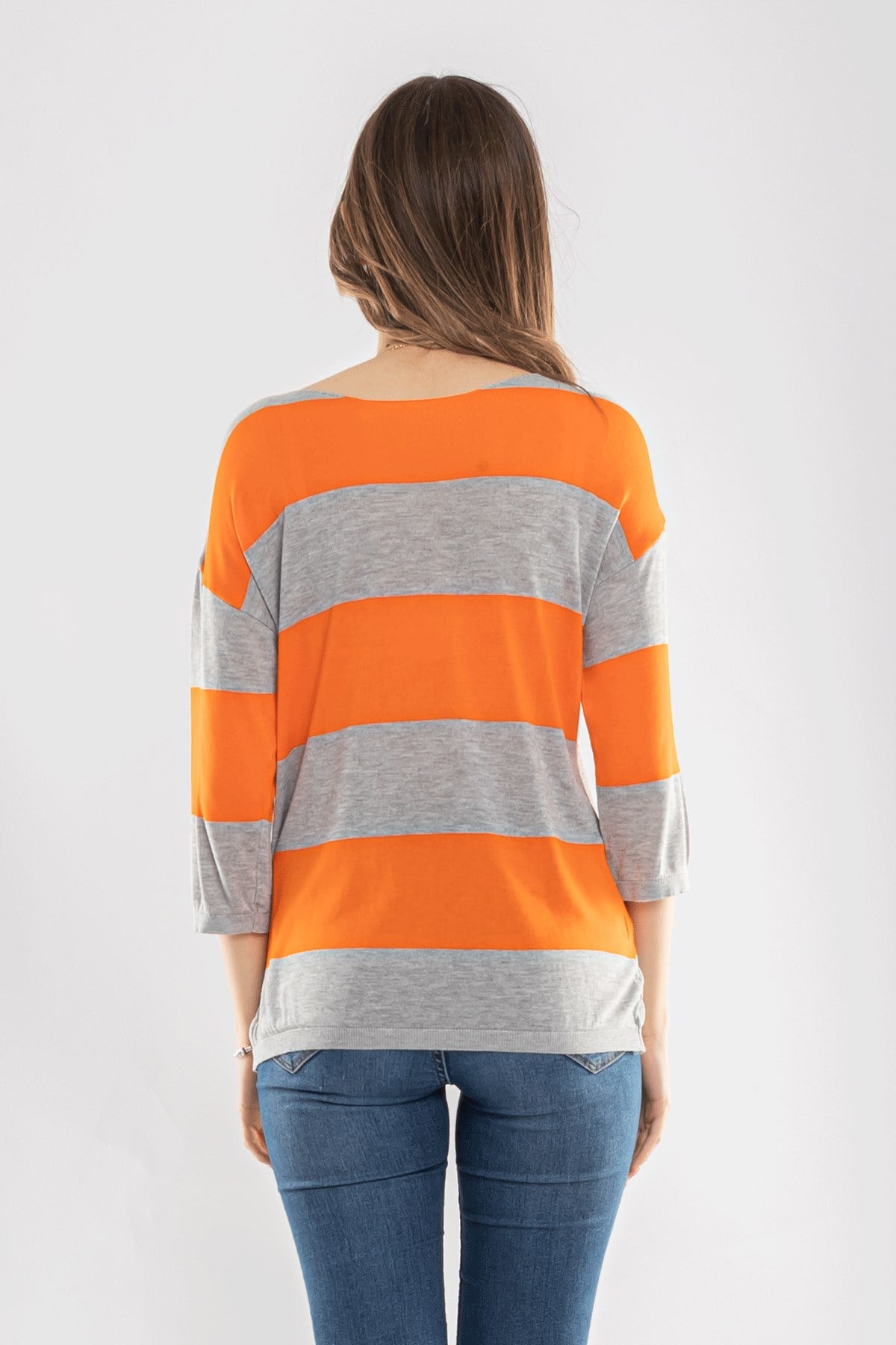 184 KB Kalın Çizgili Basic Triko Bluz