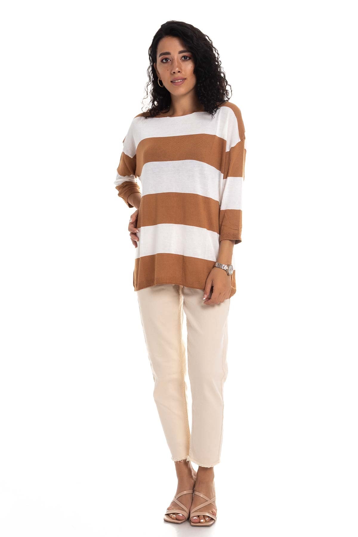 184 KB Kalın Çizgili Basic Triko Bluz