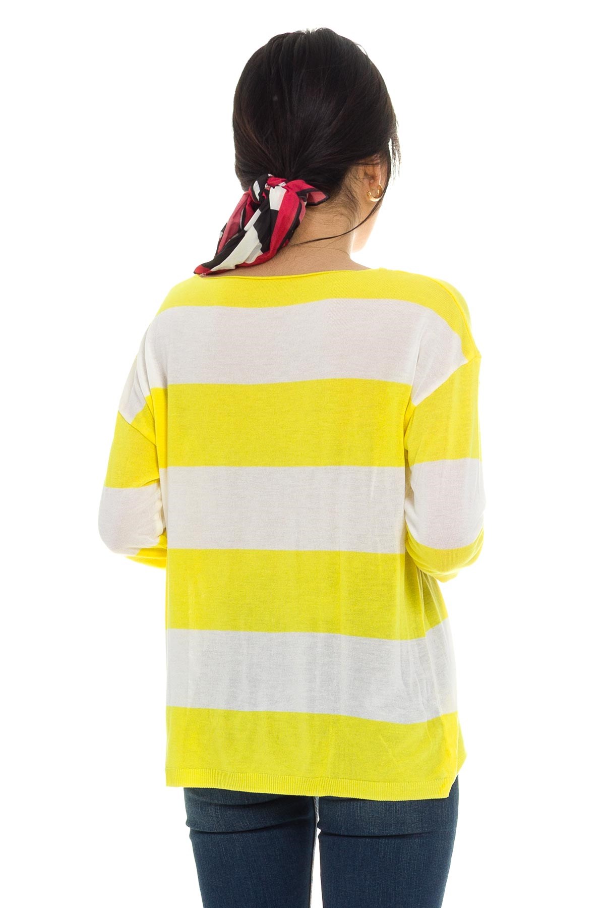 184 KB Kalın Çizgili Basic Triko Bluz