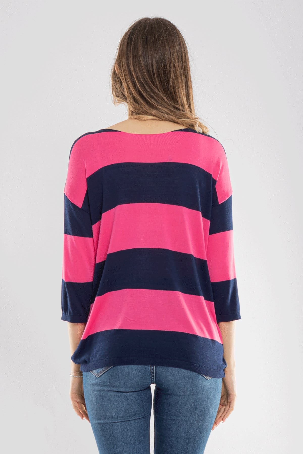 184 KB Kalın Çizgili Basic Triko Bluz