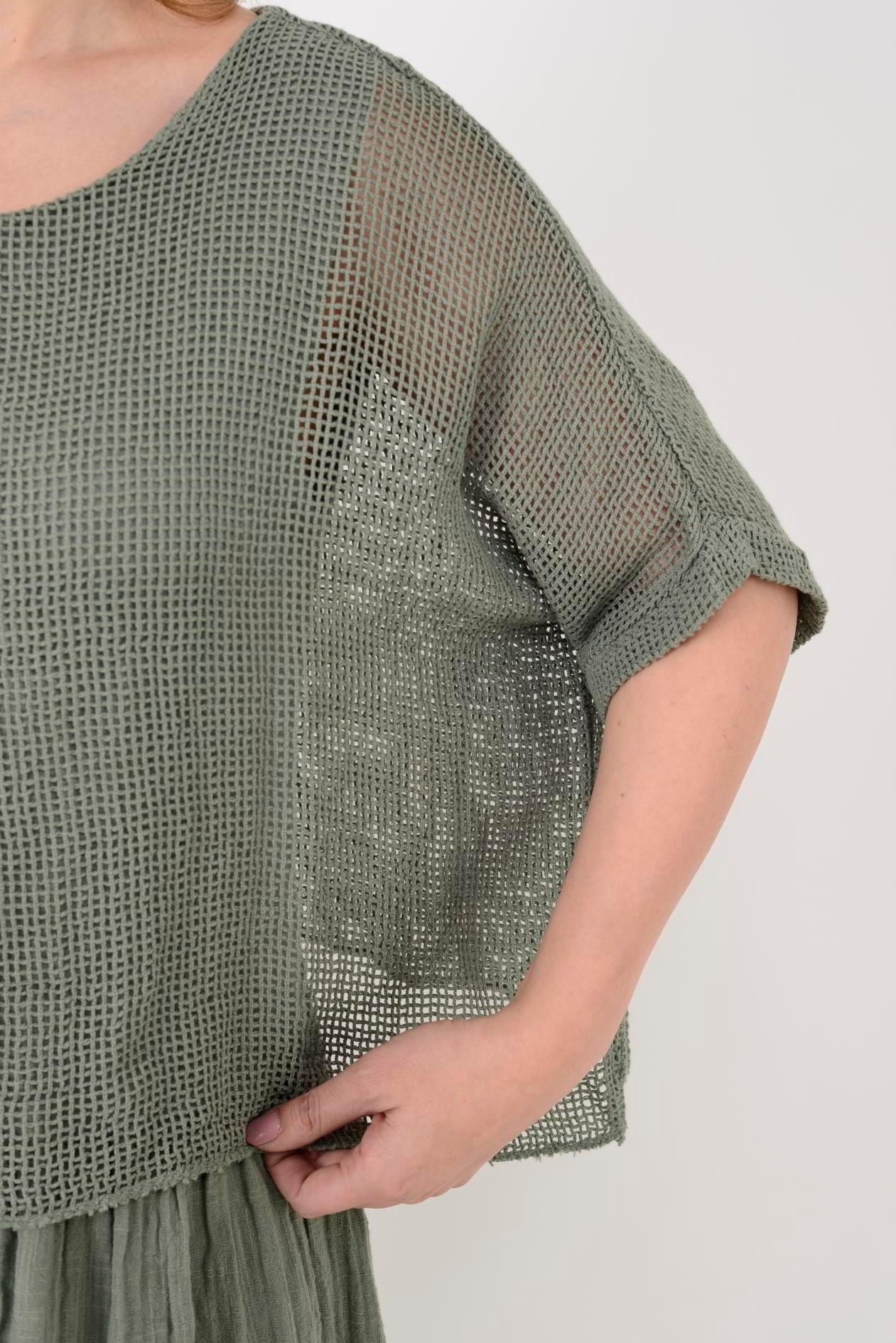 19056 Düz Desen Fileli İkili Keten Elbise