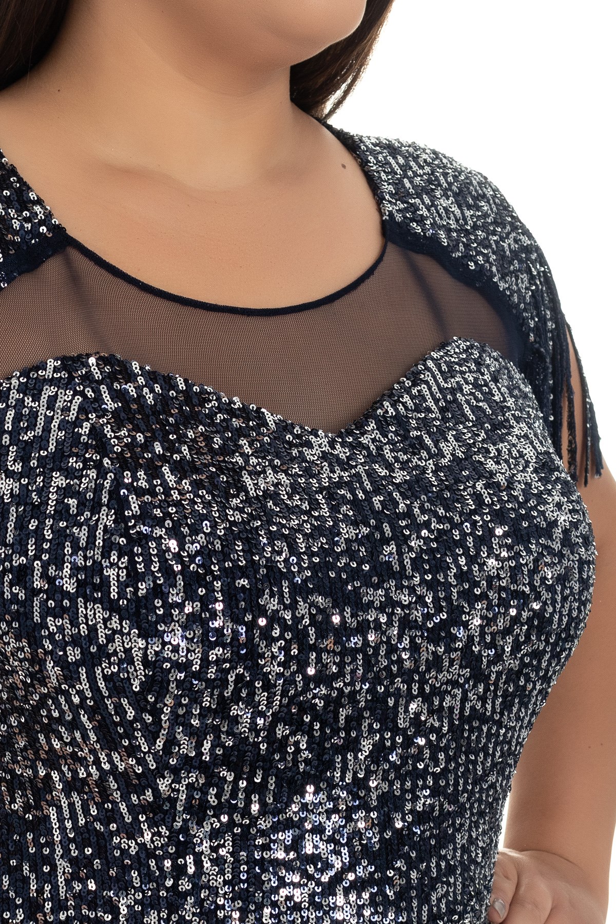 19164 BB Omuz Püskül Pulpayet Uzun Elbise