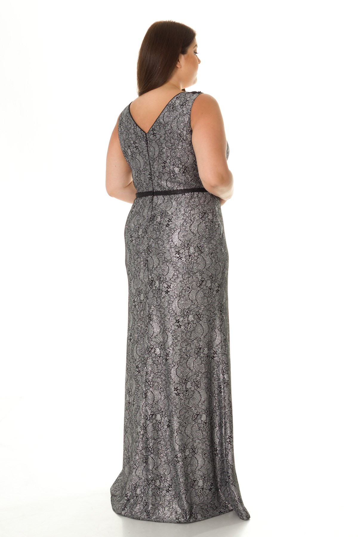 19190 BB DESENLİ SİMLİ YAKA BONCUKLU ELBİSE