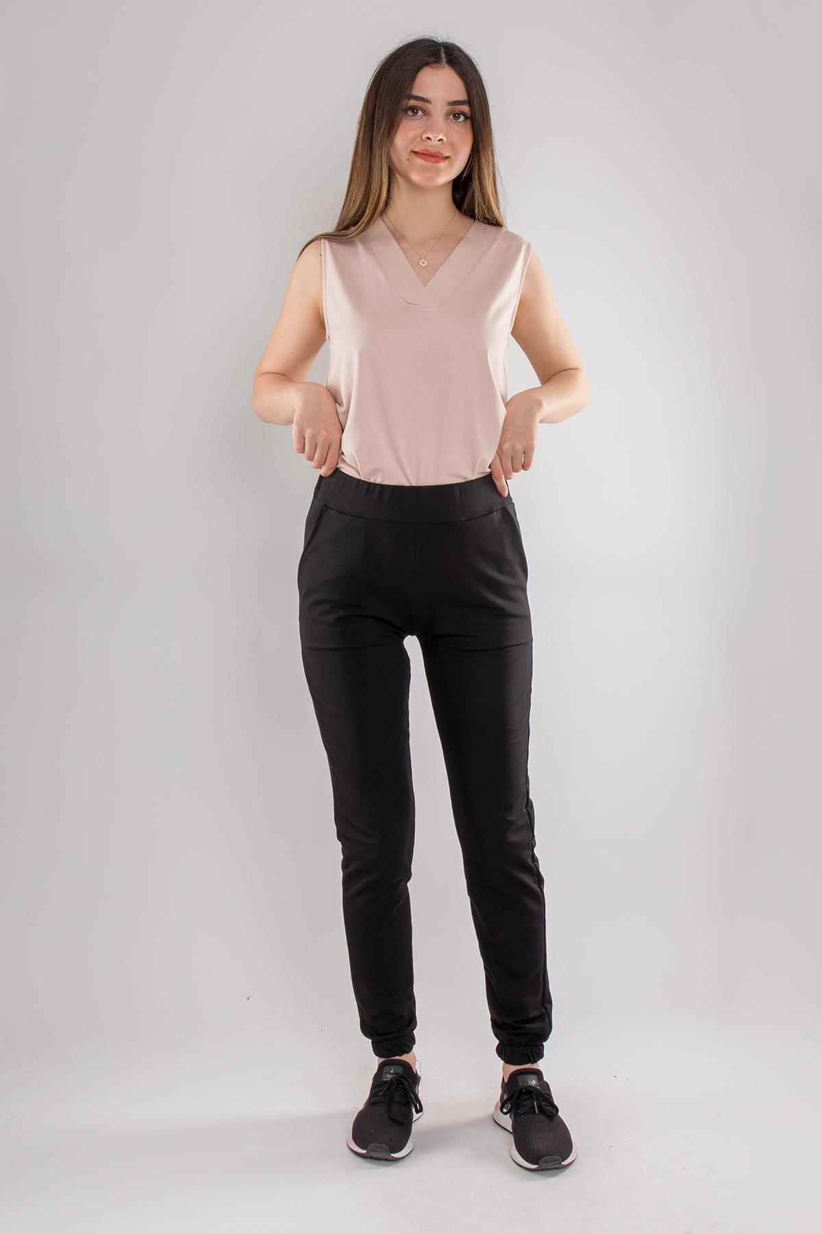 1SP58 Bel Lastikli Bağcıklı Pamuk Kadın Pantolon