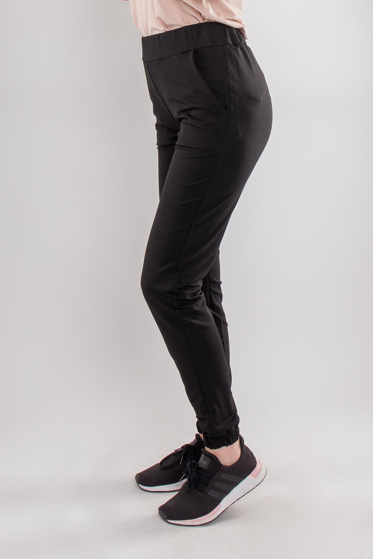 1SP58 Bel Lastikli Bağcıklı Pamuk Kadın Pantolon