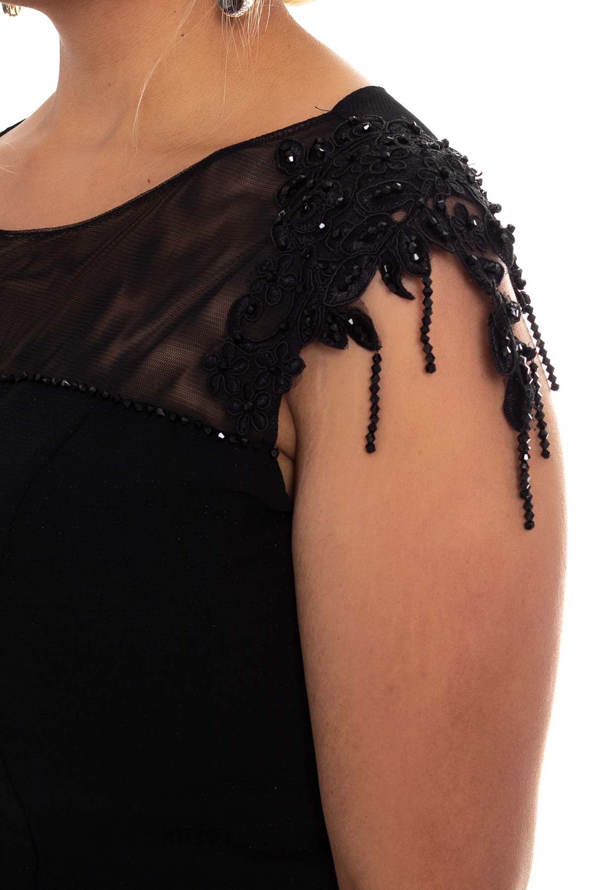 2004 BB Kolu Nakış İşli Boncuklu Kısa Elbise