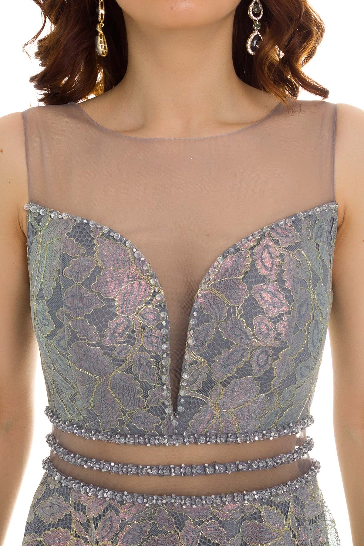 20148 KB Beli Dekolteli Güpür Uzun Abiye