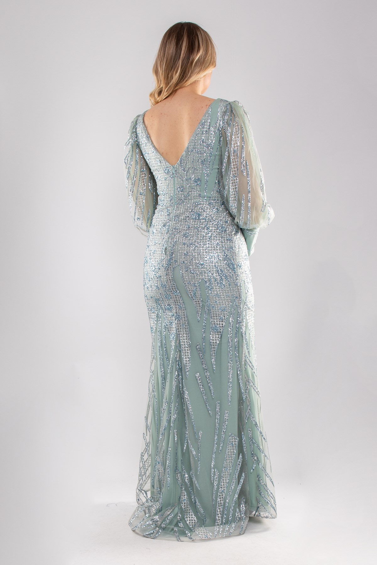 20152 BB V Yaka Sim Uzun Kol Balık Elbise