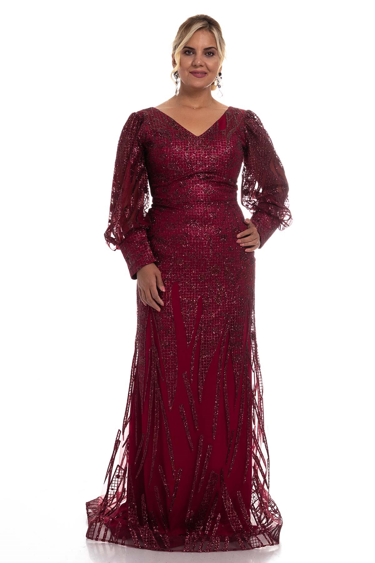 20152 BB V Yaka Sim Uzun Kol Balık Elbise