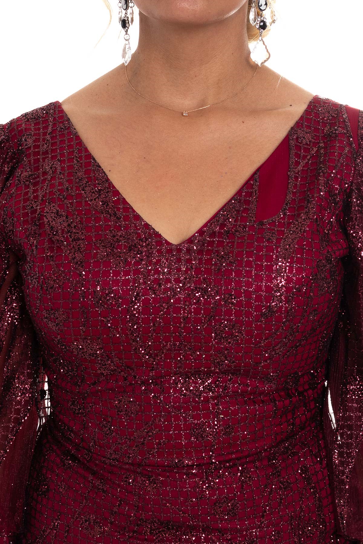 20152 BB V Yaka Sim Uzun Kol Balık Elbise