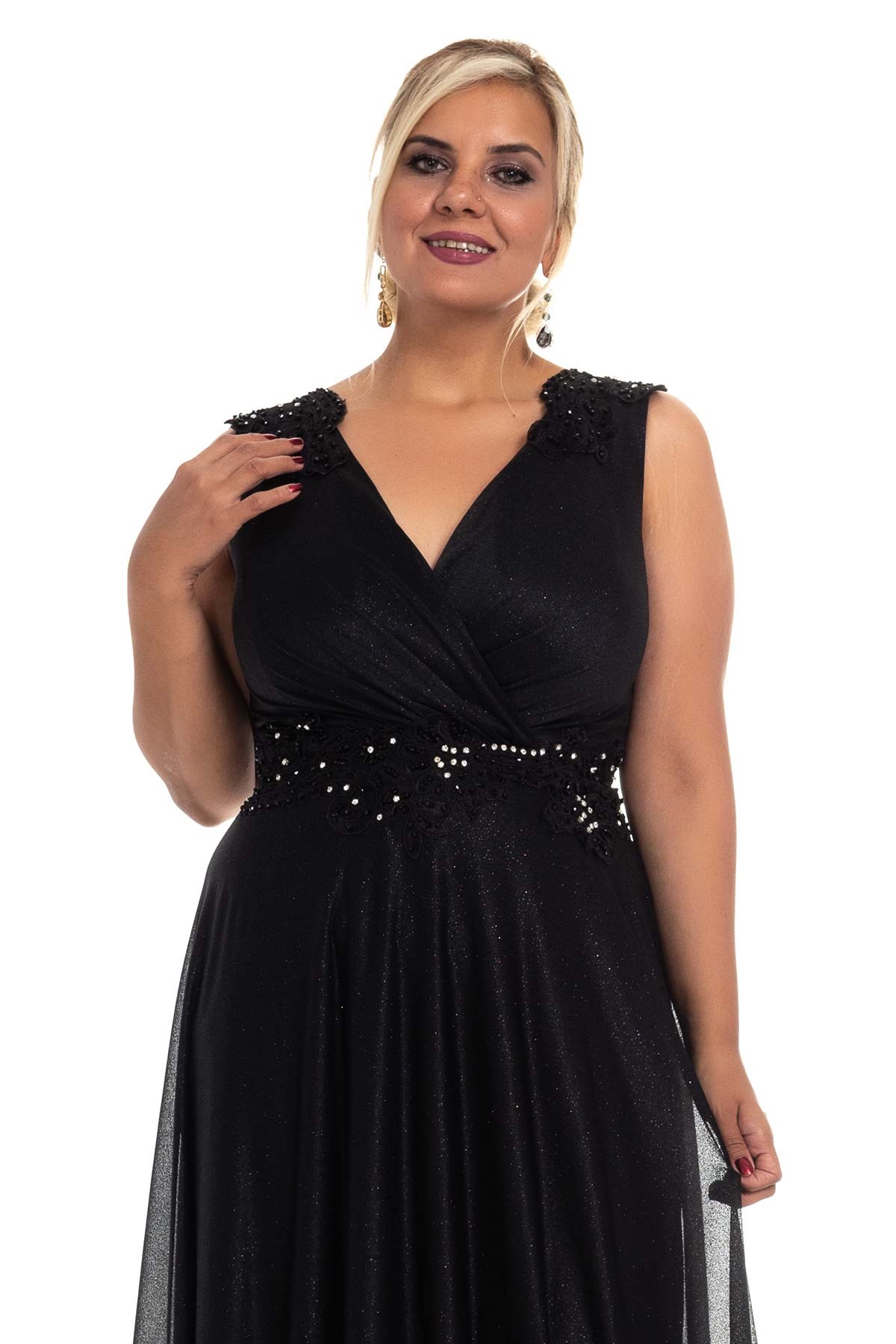 20178 BB Kruv.Yaka Bel Omuz Taşlı Simli Uzun Abiye