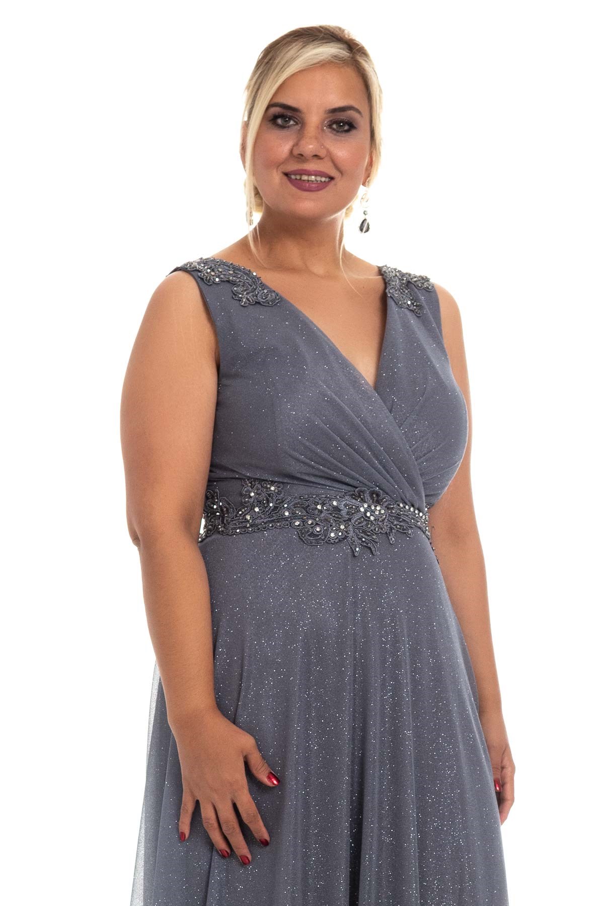 20178 BB Kruv.Yaka Bel Omuz Taşlı Simli Uzun Abiye