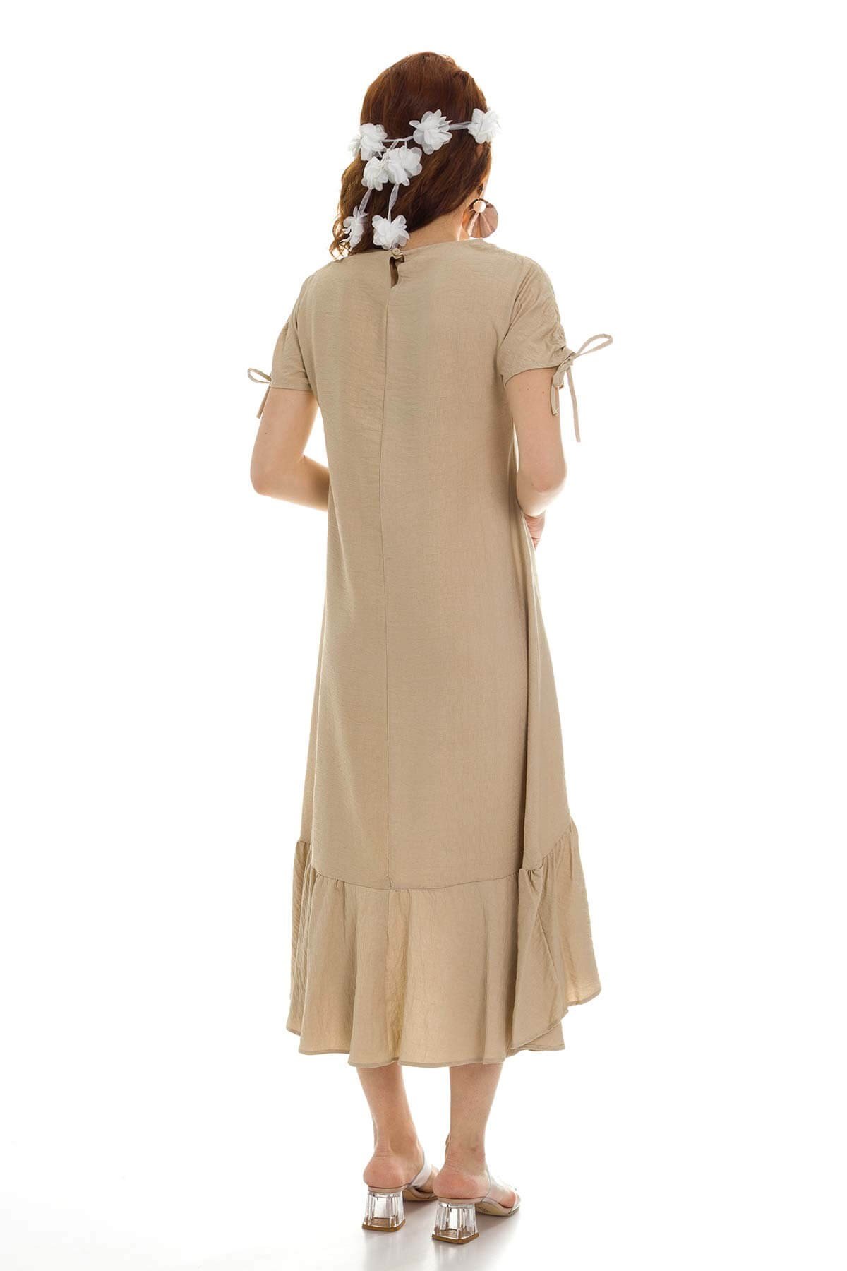 2020-829 Baskılı Keten Elbise