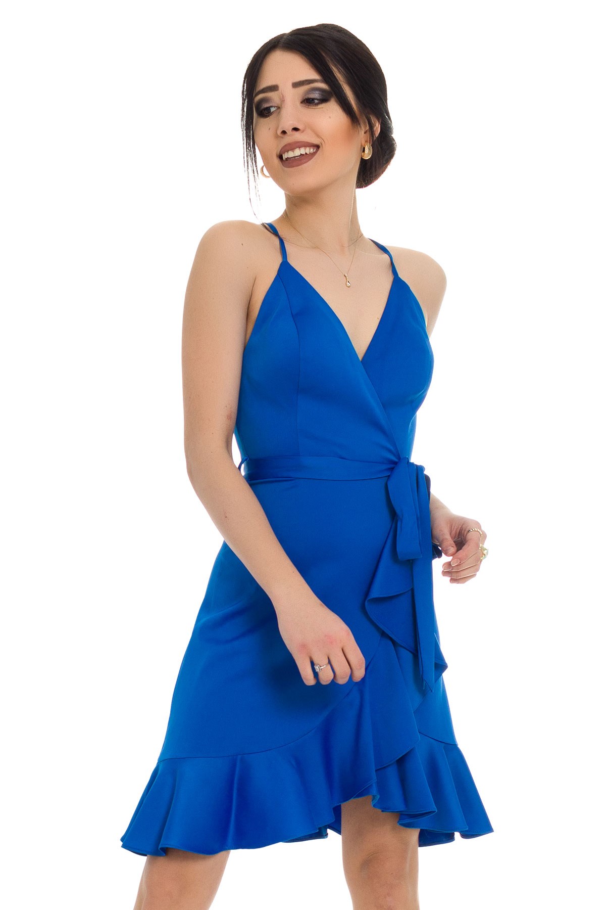 2020 KB Eteği Fırfırlı Sırt Bağlamalı Kısa Elbise