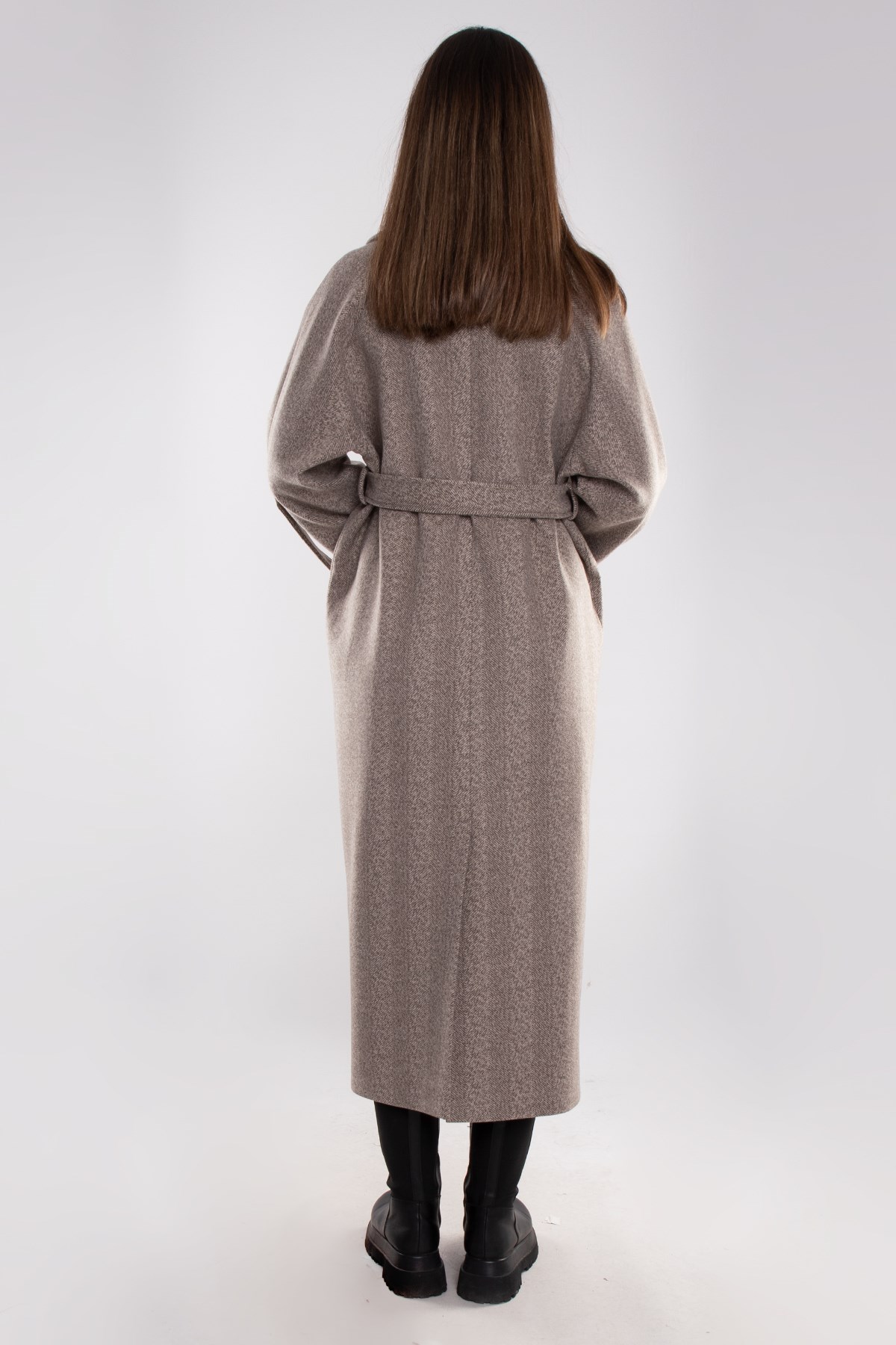 20266 Kırçıllı Kuşaklı Kadın Uzun Kaşe Kaban