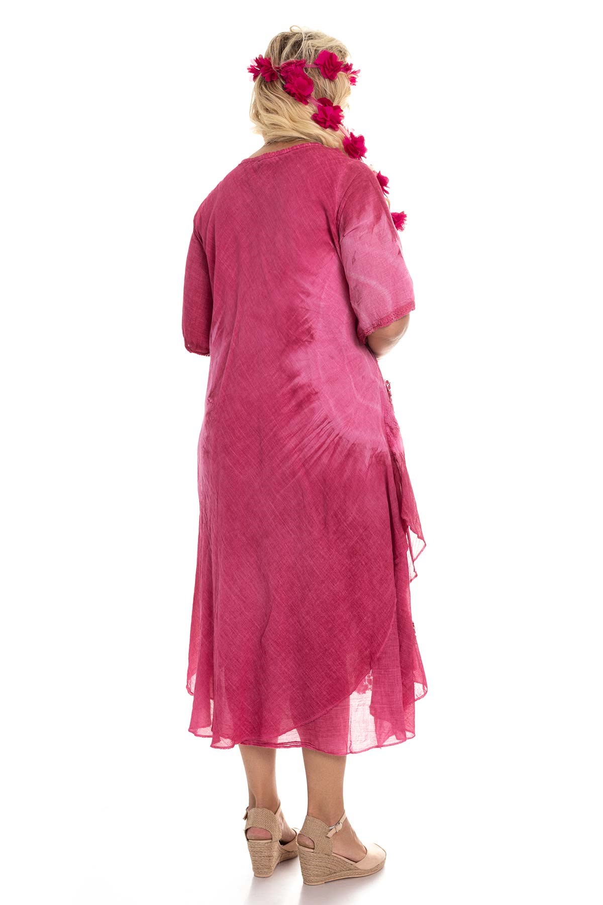 2049 Asimetrik Güpür Detay K.Kol Pamuk Batik Elbise