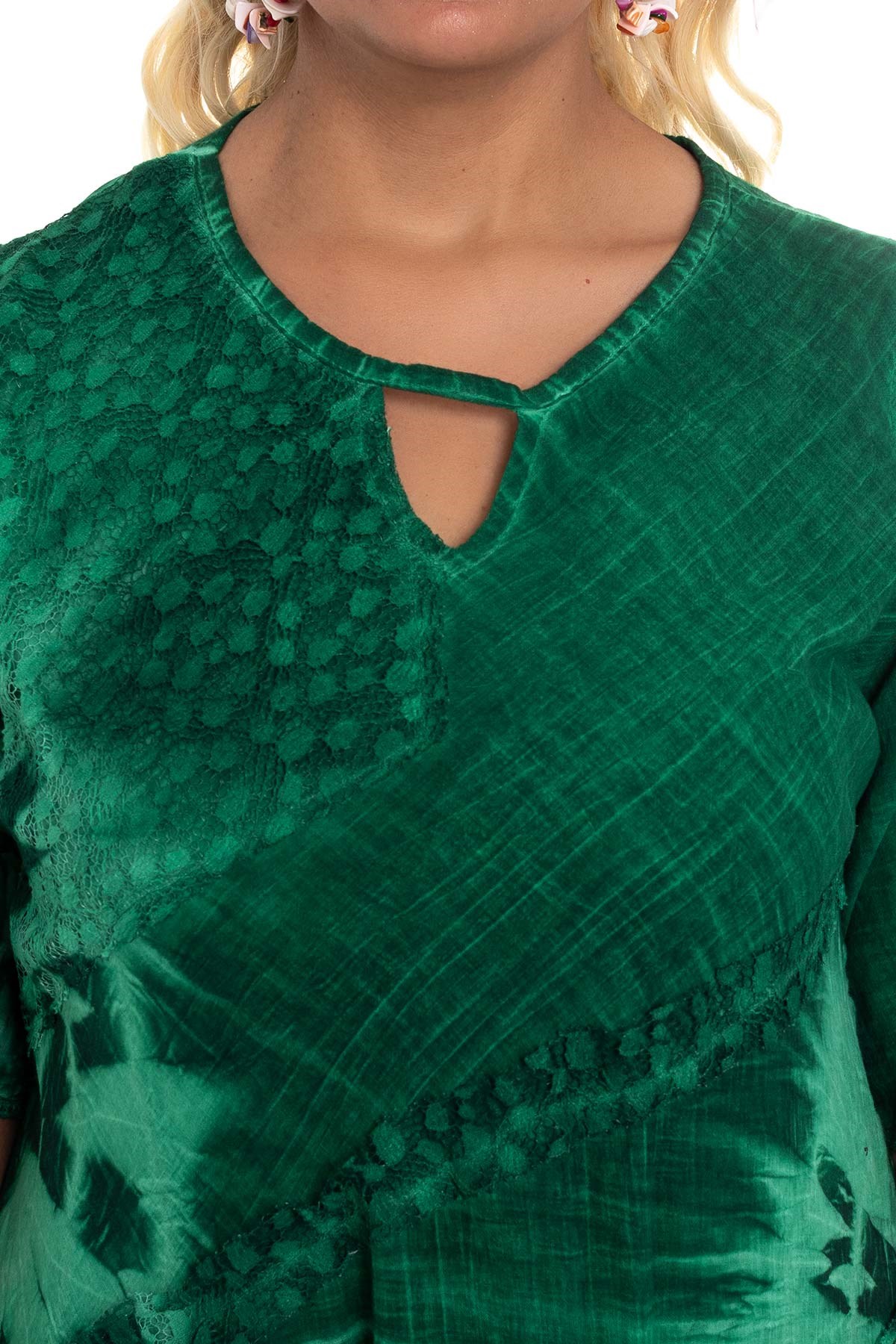 2049 Asimetrik Güpür Detay K.Kol Pamuk Batik Elbise