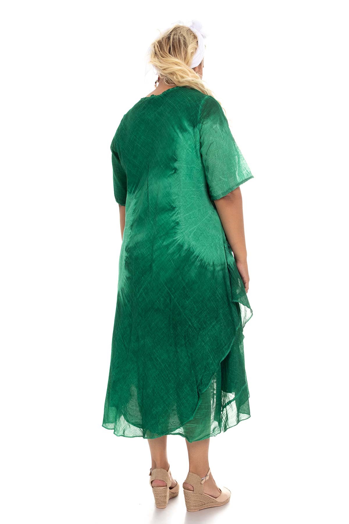 2049 Asimetrik Güpür Detay K.Kol Pamuk Batik Elbise