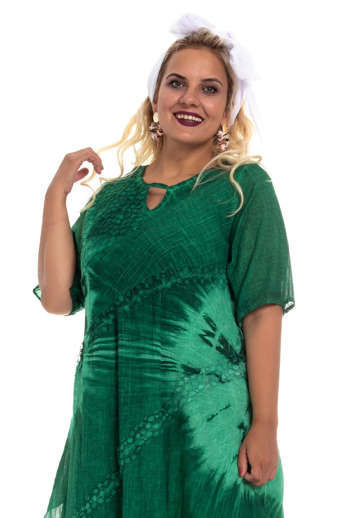 2049 Asimetrik Güpür Detay K.Kol Pamuk Batik Elbise