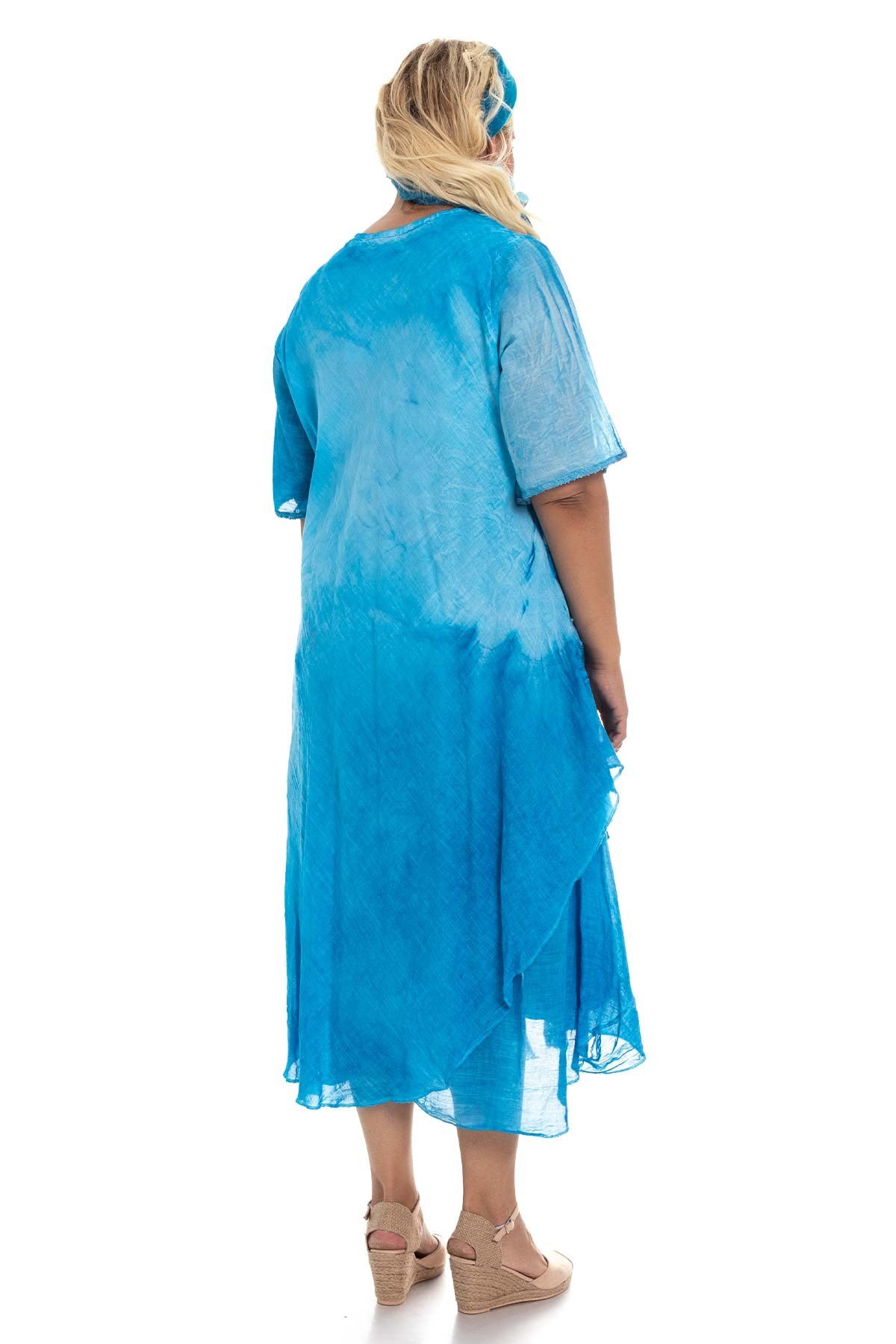 2049 Asimetrik Güpür Detay K.Kol Pamuk Batik Elbise