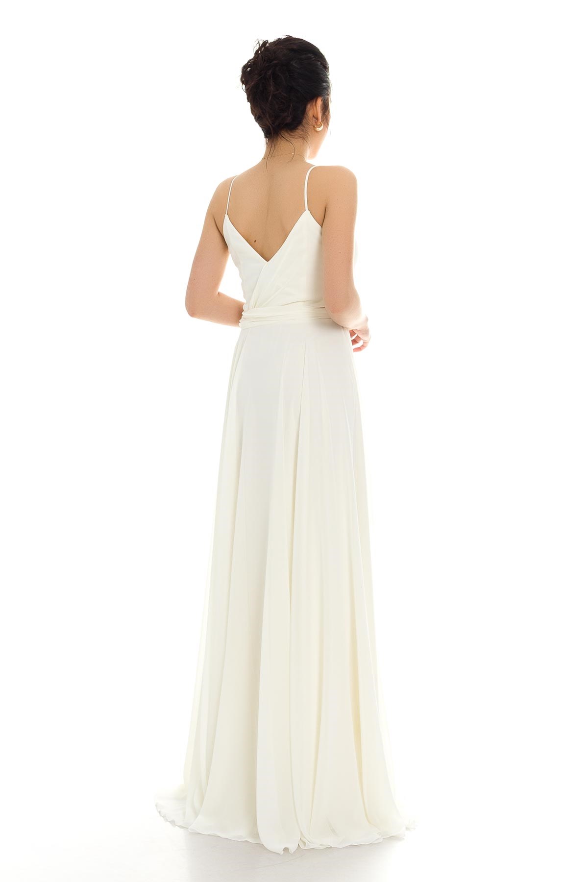 2057 KB İnce Askılı Derin Yırtmaçlı Şifon Uzun Elbise