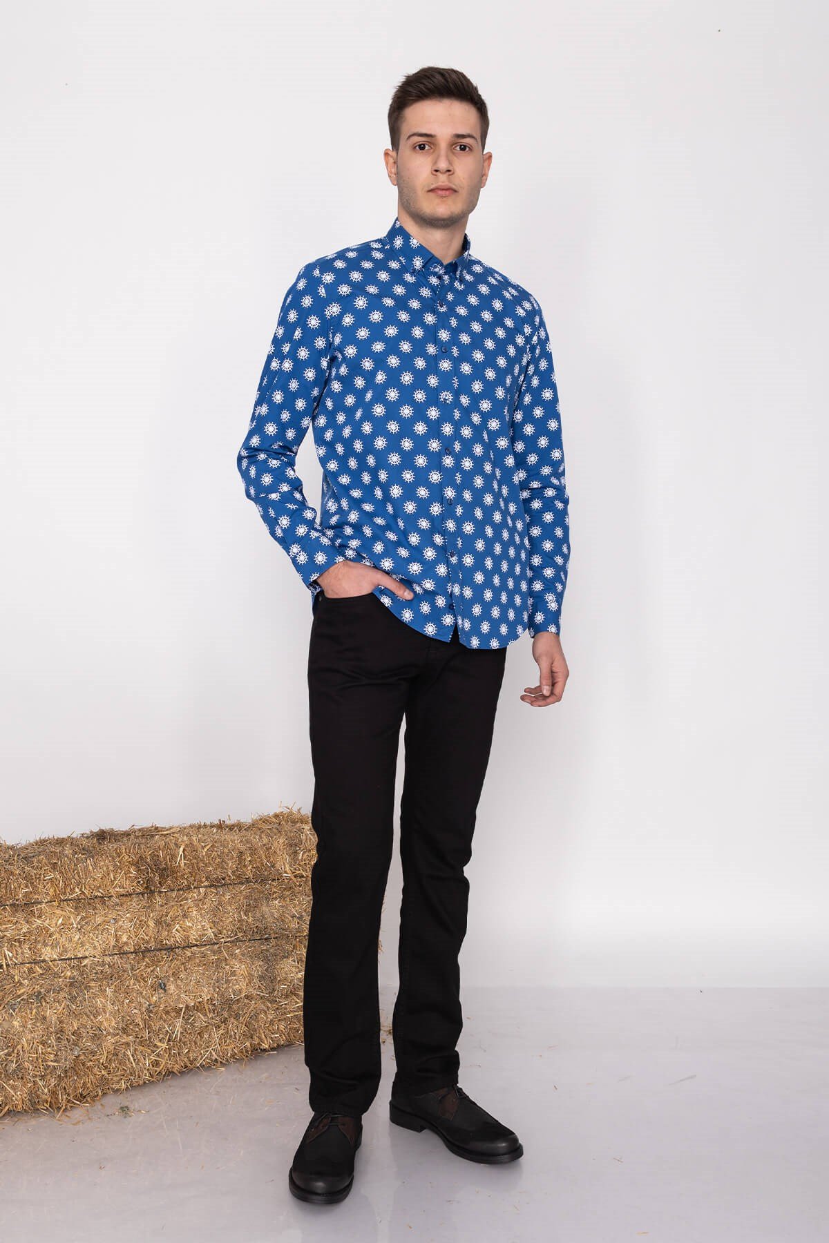 2100 SF Gemici Dümeni Desen Uzun Kol Gömlek