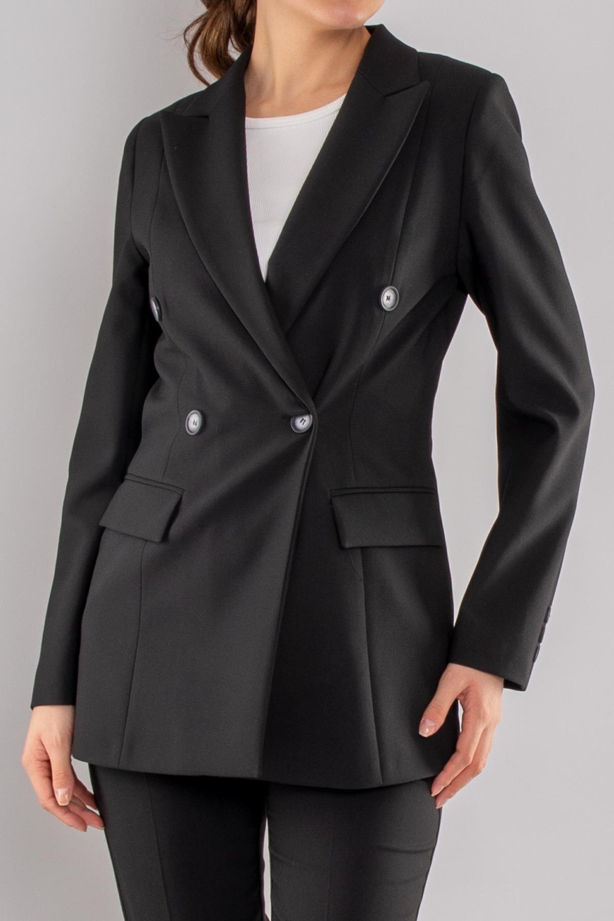 2102 4 Düğme Kruvaze Yaka Ceket Pantolon İkili Takım