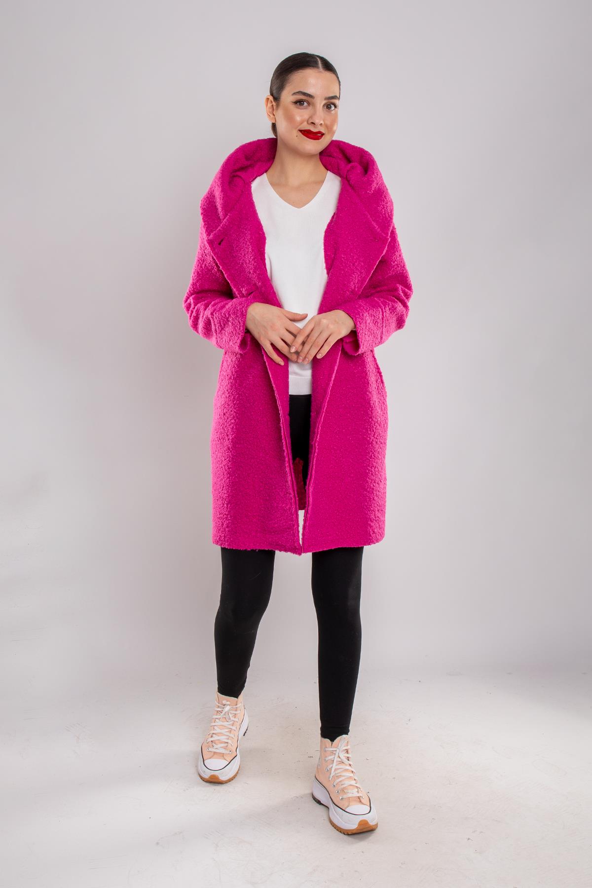 21224 4 Düğmeli Kapüşonlu Keçe Kaban